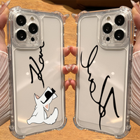 Cartoon Designer Signature For iPhone 16E 16 15 14 13 12 11 mini Pro Max Plus Four Corners Anti-Fall Transparent Phone Case