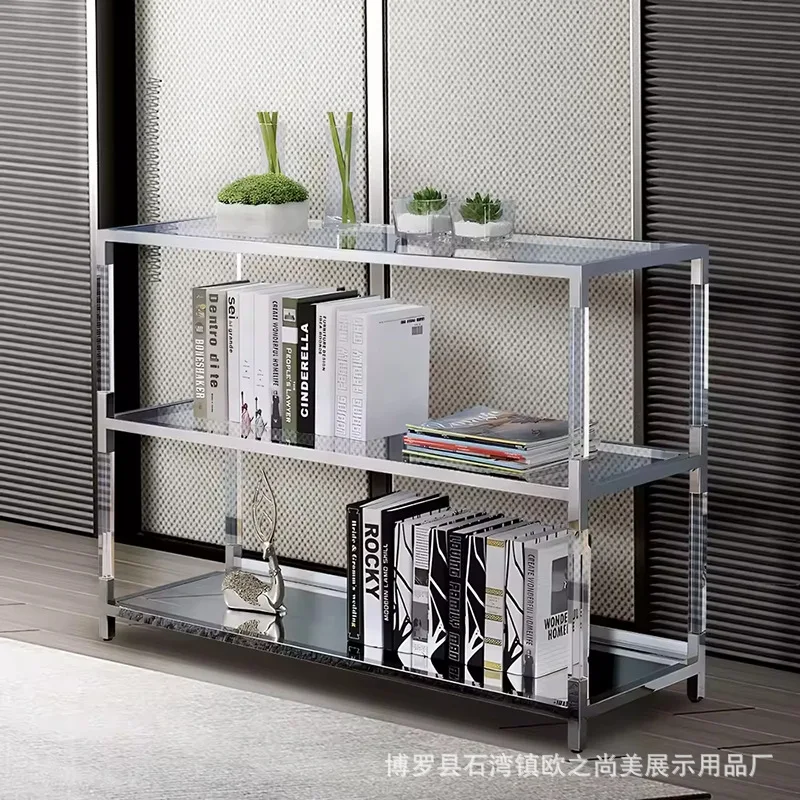 Living room multi-layer porch rack light luxury stainless steel shelf acrylic transparent