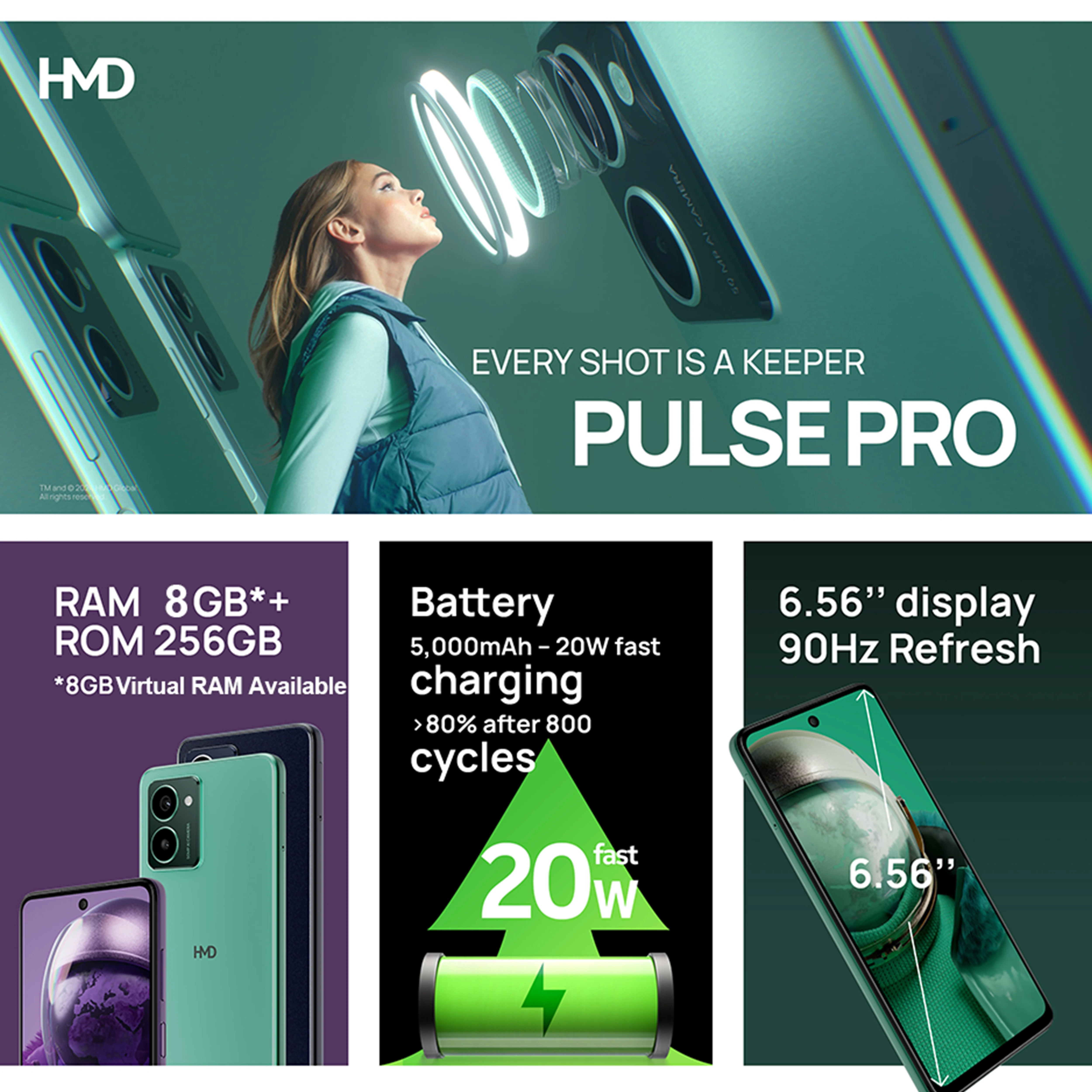 Imagem -02 - Smartphone Hmd-pulse Pro 4g Versão Global 656 Tela 90hz Selfies de 50mp Câmera Traseira 5000mah Android 14 Completo Estreia Mundial