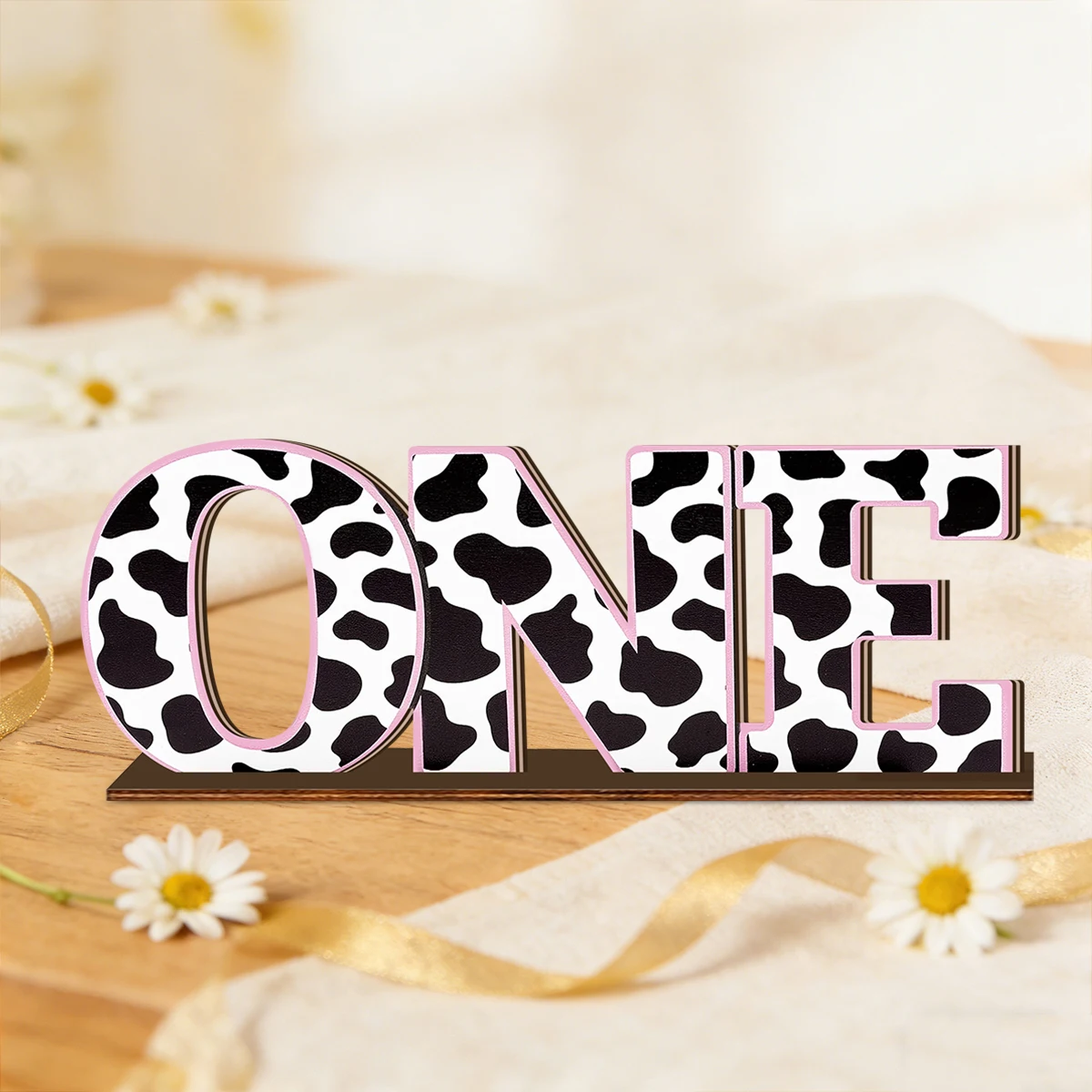 1SET 2D Black and White Cow Pattern Pink Edge 