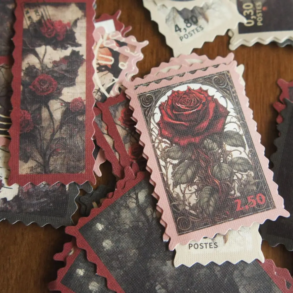 48pcs Gothic Style Stamps Dark Color Rose Garden Paper Sticker Scrapbooking DIY Gift Packing Label Decoration Tag