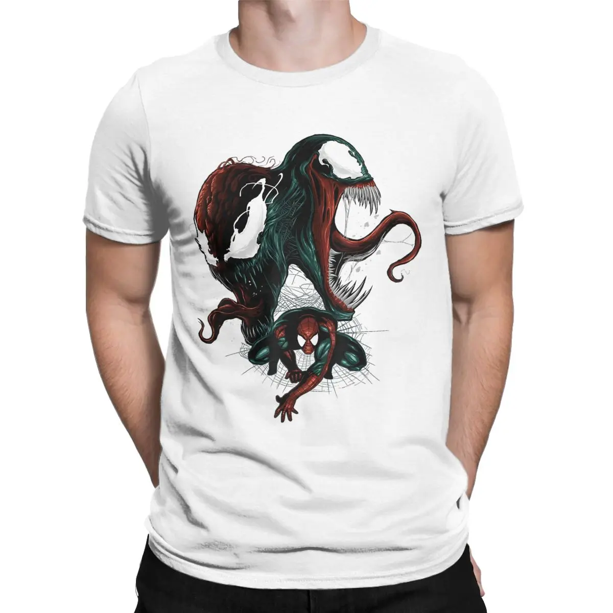 Vintage Spider-Man Venom And Carnage Portrait T-Shirt Men Round Neck 100% Cotton T Shirts Short Sleeve Tees Gift merch