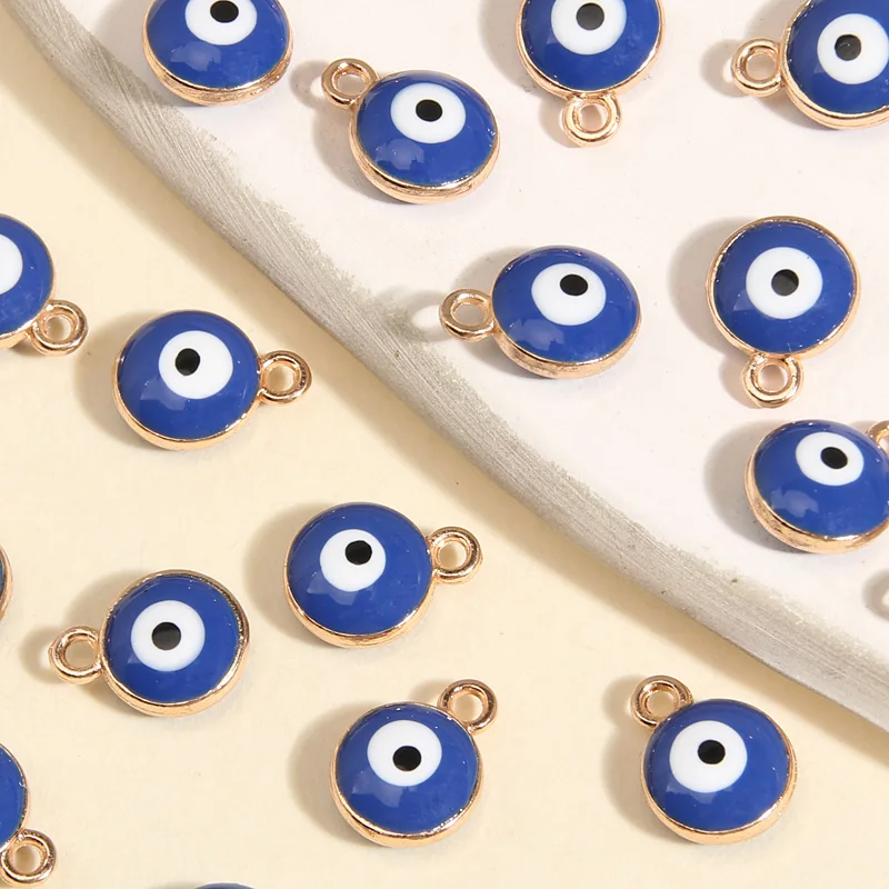 10pcs Gold Color 10.5x8mm Mini Enamel Bule Eye Charms Double Sided Pendant For DIY Handmade Earrings Jewelry Making Accessories