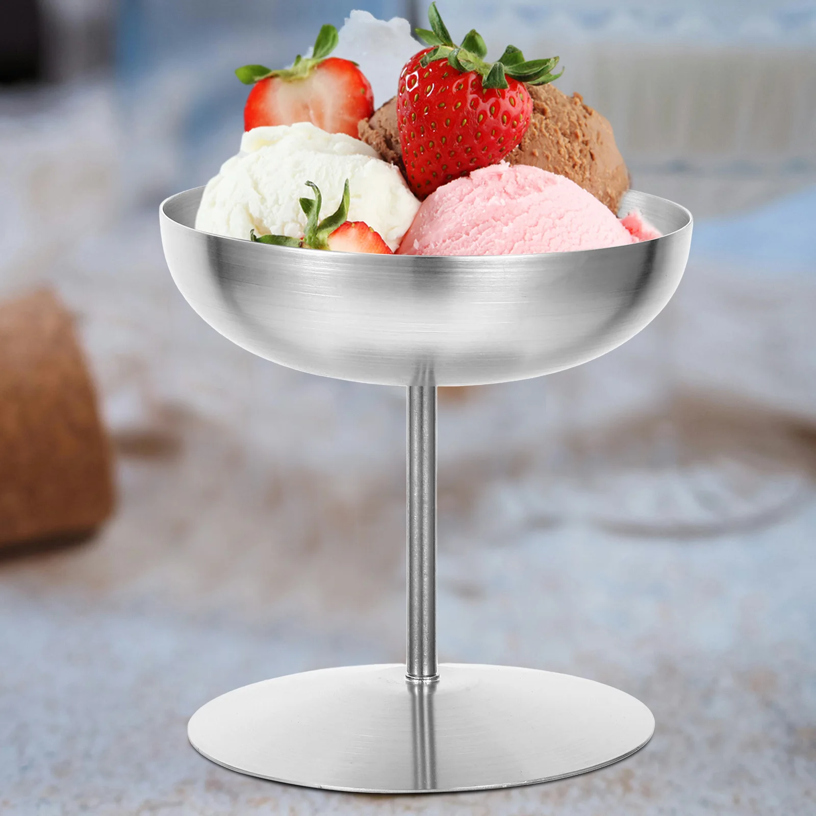 

Stainless Steel Ice Cream Cup Silver 304 High Footed Metal Glasses Goblet Elegant Dessert Holder Pudding Cups For Family Party
