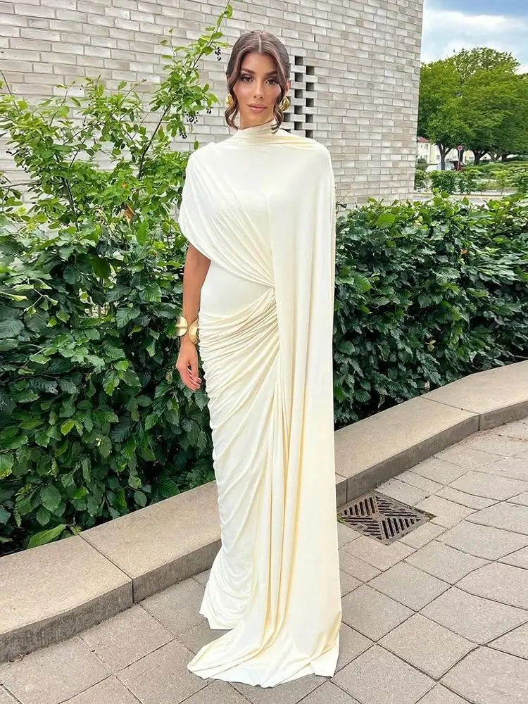Eightale Arabische avondjurk O-hals kapmouwtjes op maat gemaakte plooien rekbare zeemeermin bruiloft feestjurk vestido de noche - afbeelding 2