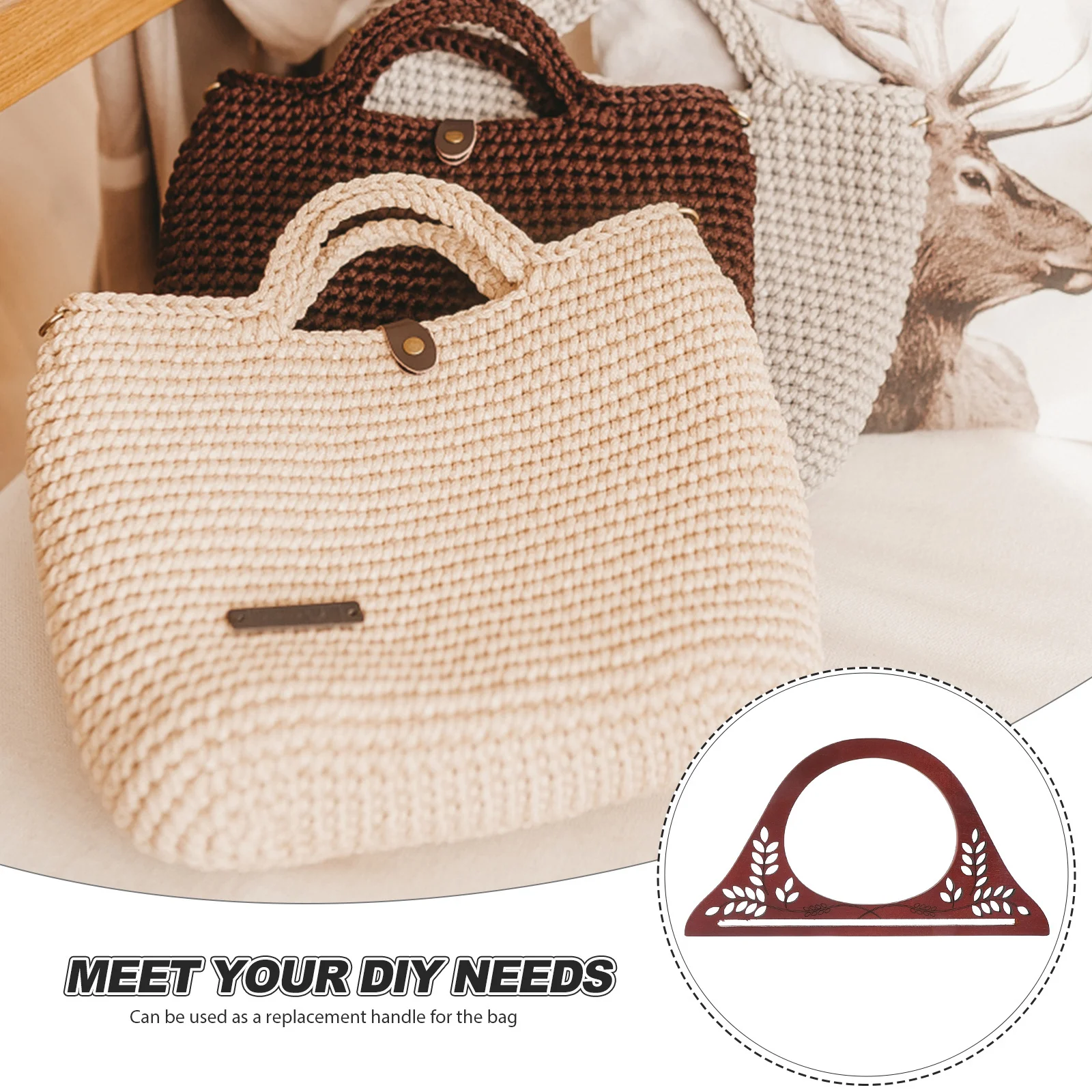 2 pcs Wooden Handbag Handles D-Shaped Comfortable Natural Wood Material Deep Brown Great for DIY Travel Shopping Parties Bag