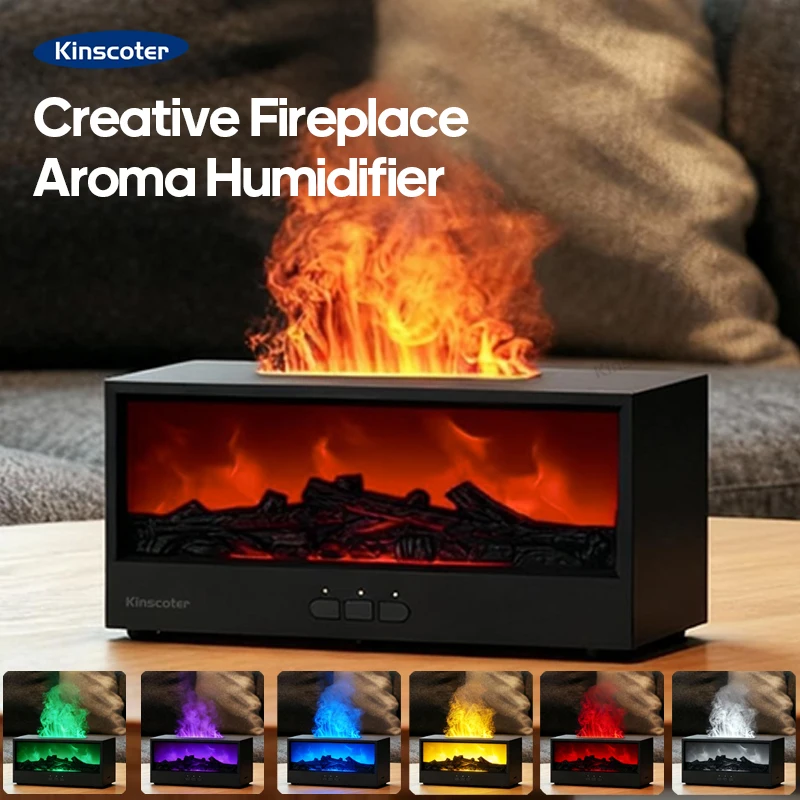 Diffuseur d'arôme de cheminée créatif, humidificateur d'air à flamme, lumières colorées sans eau avec télécommande pour la maison, la chambre à coucher, cadeaux de vacances