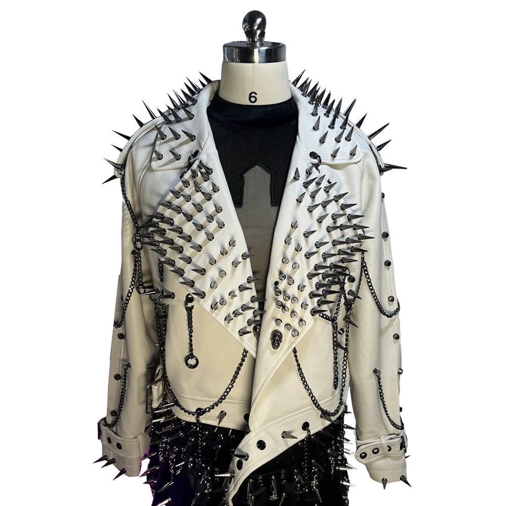 Red PU Leather Gothic Punk Biker Jacket with Spikes Women's Spiked