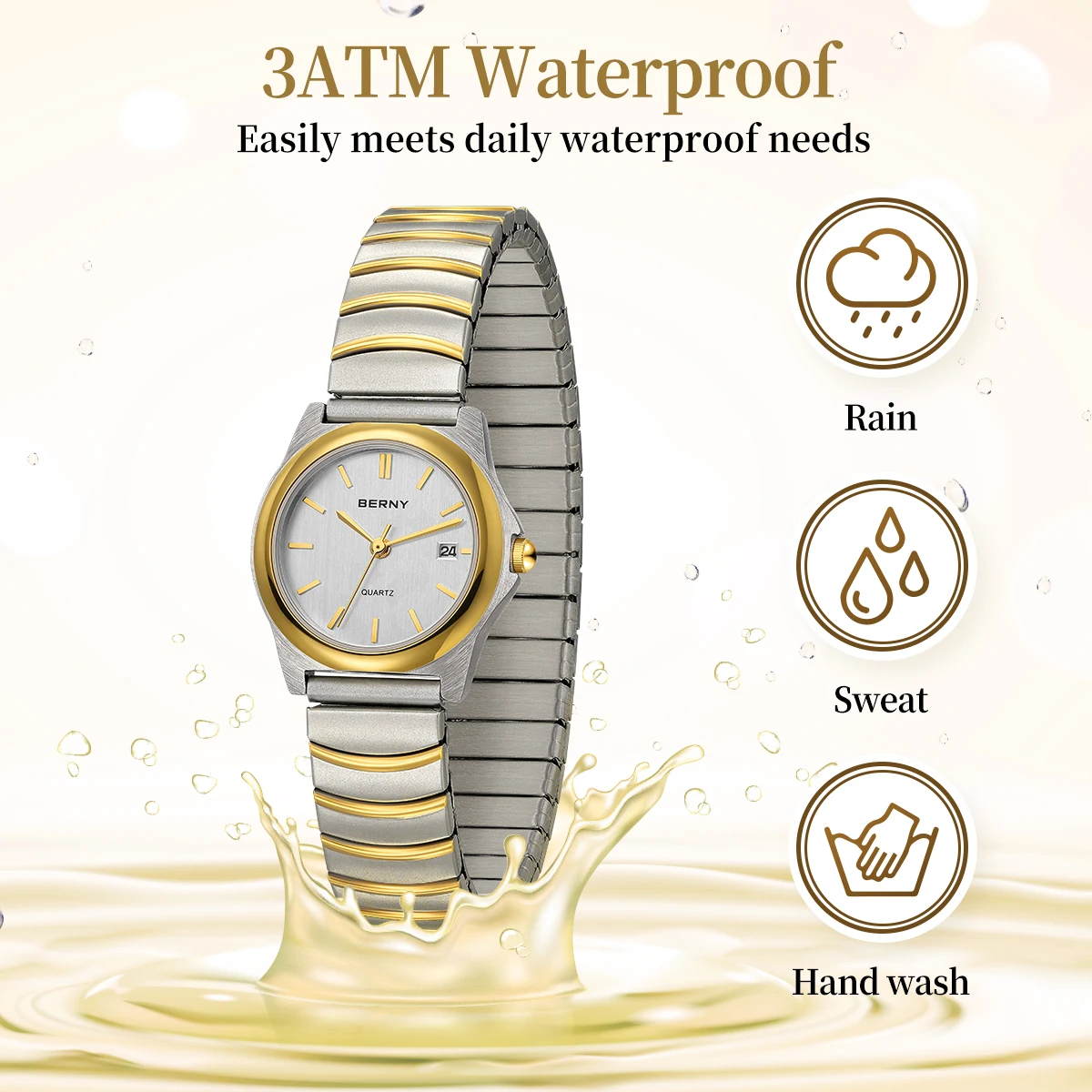 BERNY Ladies Watch Fashion Minimalist Quartz Watch 3ATM Waterproof Brass Spring buckle Quartz Wristwatch Clock Gift