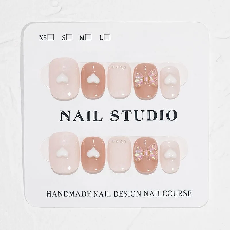 

Nails Set Press On Pure Handmade Wearable Nails Love Butterfly Fashion Fake Nails bear Black Write Blue Pink Accessories