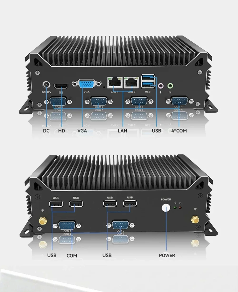 New Intel I7 12th 1255U 13th 1355U 6xCOM RS232 Industrial Fanless Mini PC I7 1165G7 I5 1235U HD VGA Dual LAN Office Computer