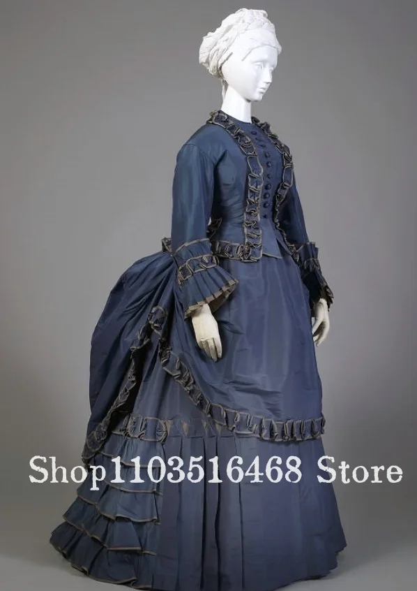 

18th Century Victorian Ball Gowns Custom Blue Grey Evening Gowns Rococo Ruffle Button Special Occasion Gowns Masquerade Dresses