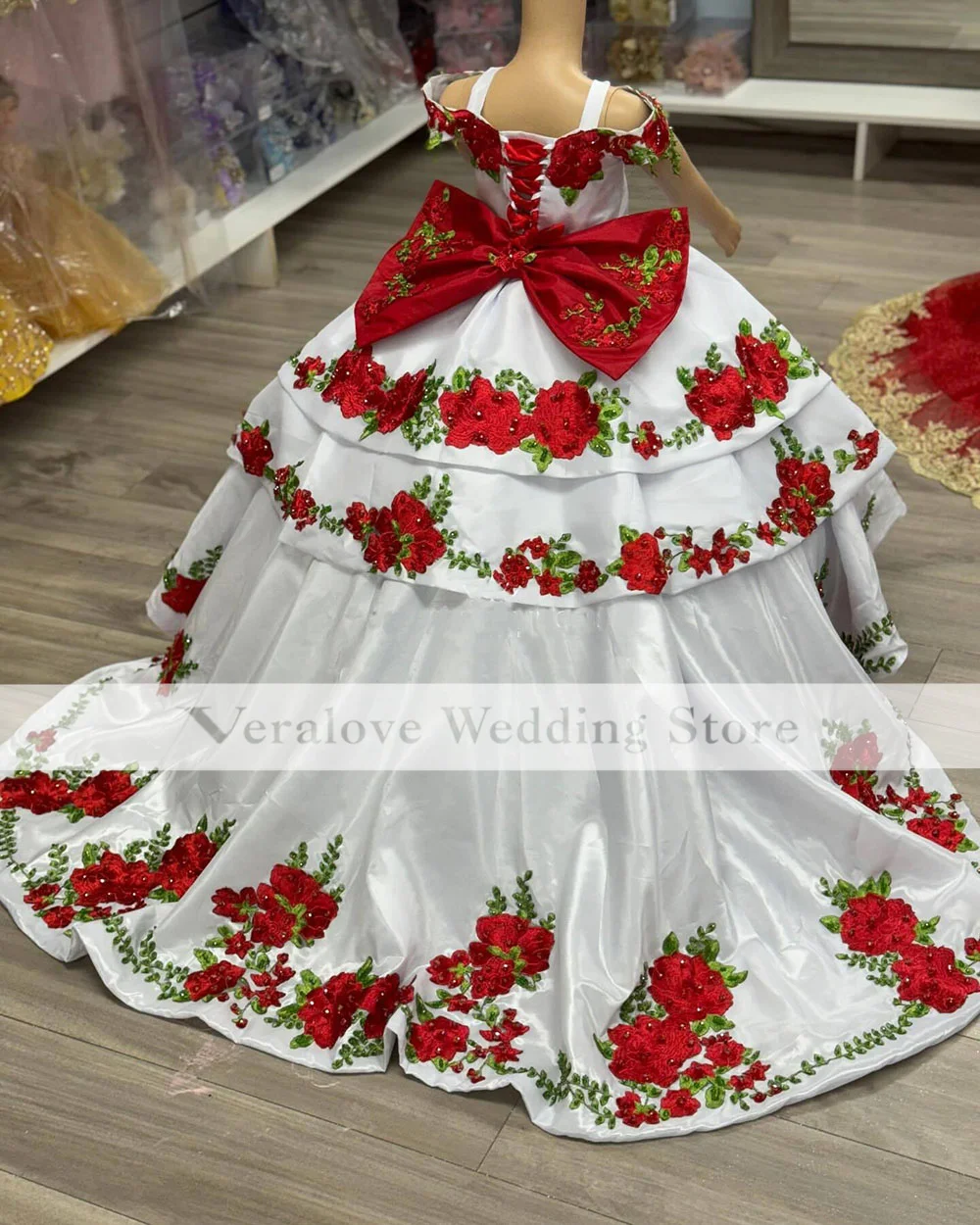 White Red Ball Gown Embroidery Child Princess Dress Removable Skirt Toddler Pageant Birthday Party Dress Girl Flower Gowns