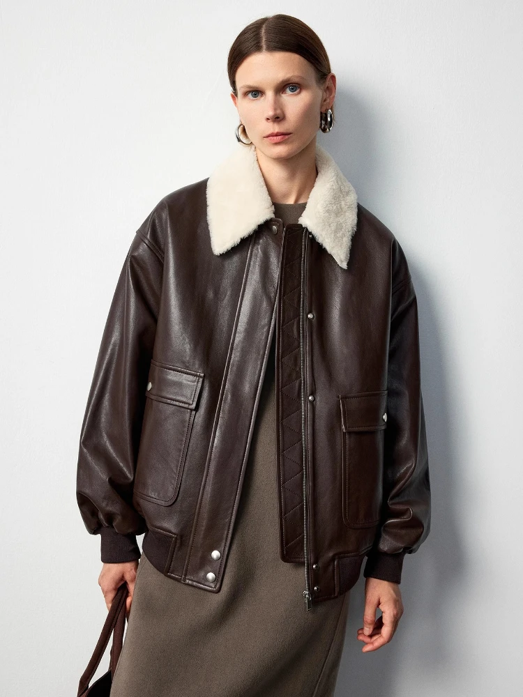 Casual Echtes Leder Motorrad Jacken Frauen Herbst Winter High-end-Einfache Abnehmbare Pelz Kragen Echt Schaffell Stepp Mantel