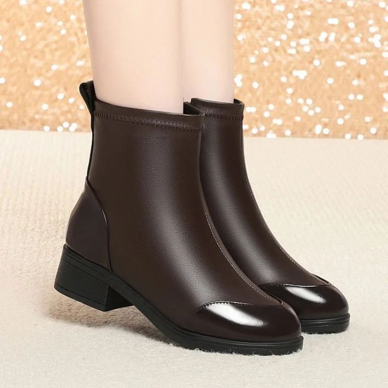 

New Women's Leather Boots for Autumn/Winter - Round Toe Side Zipper Ankle Boots, Soft Leather Flexible Sole Fashion Mom Boots