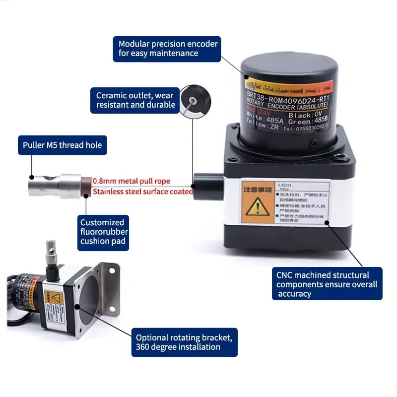 400Mm 500mm pull-line encoder displacement sensor, analog 4-20mA 1000mm pull-line displacement sensor