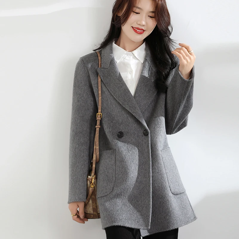 Autumn And Winter New Temperament Double-Sided Cashmere Coat Women\'s Short Pocket 100% Pure Wool Coat