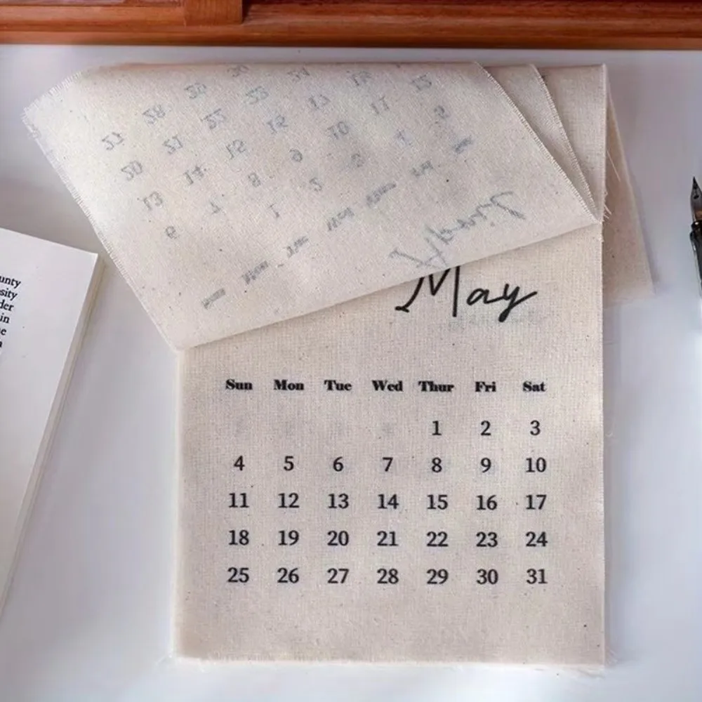 Retro 12-Month 2026 Wall Calendar Reusable Fabric Monthly Calendar DIY Decoration Cotton Cloth Calendar Home Office