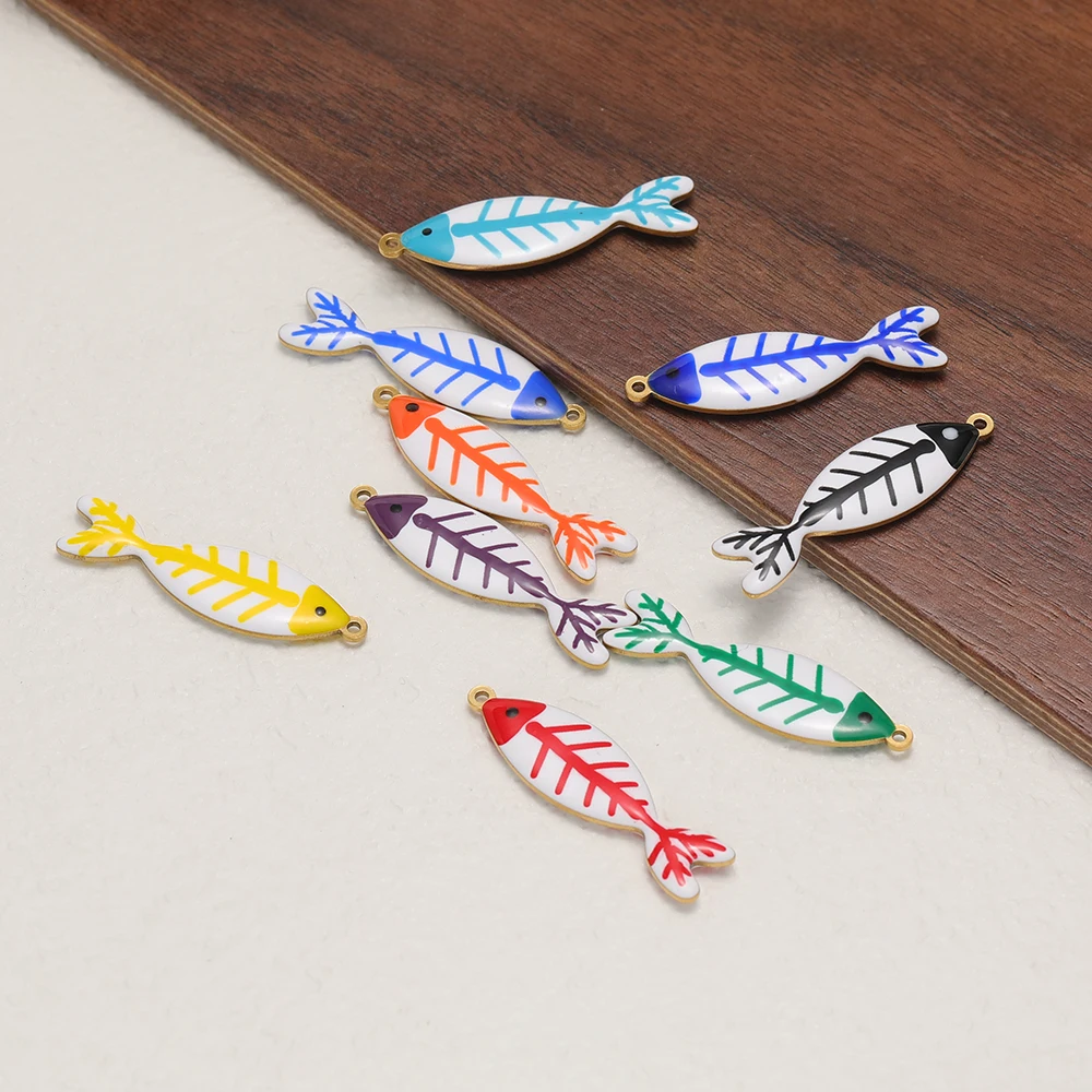 5 Stück Edelstahl-Emaille-Anhänger in Fischgrätenform, schwarz, für DIY-Schmuck, Mädchen-Halsketten, Kinder-Armbänder, Damen-Ohrringe. – Detail 4