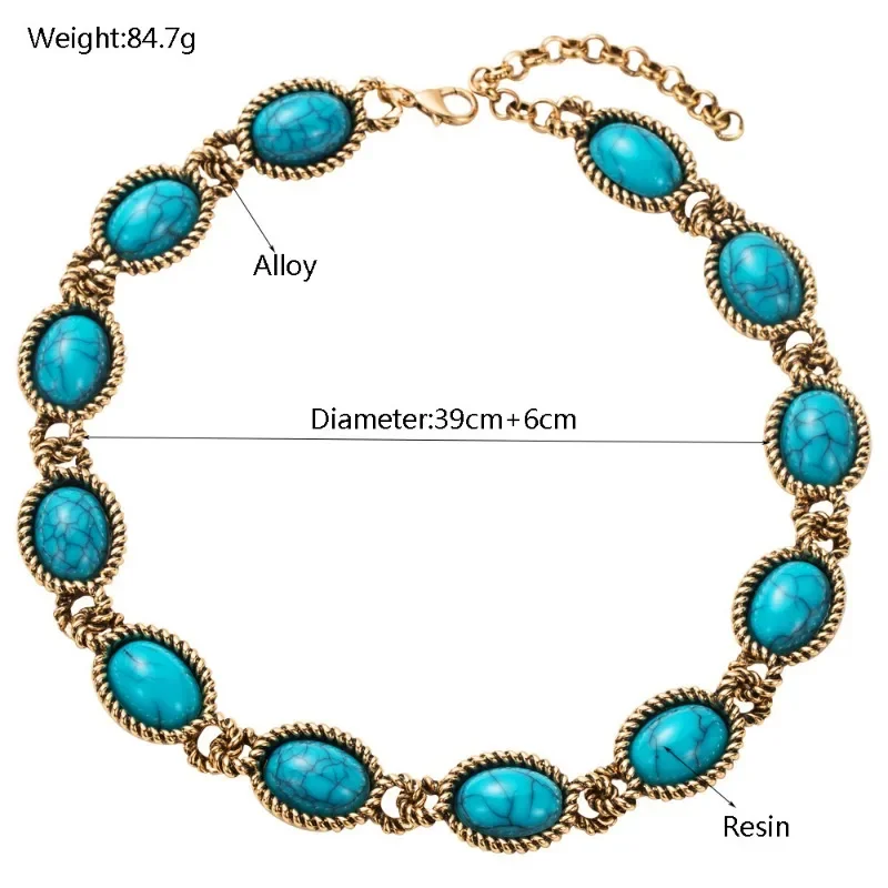 Draweye Turquoise Necklaces for Women Bohemia Vintage Geometric Ethnic Style Jewelry Elegant Fashion Collares Para Mujer