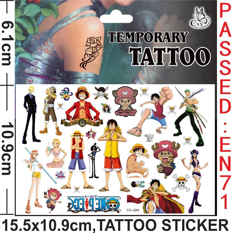 One Piece Anime periferiche rufy Tattoo Stickers adesivi impermeabili forniture per feste di compleanno adesivi giapponesi per feste di fumetti