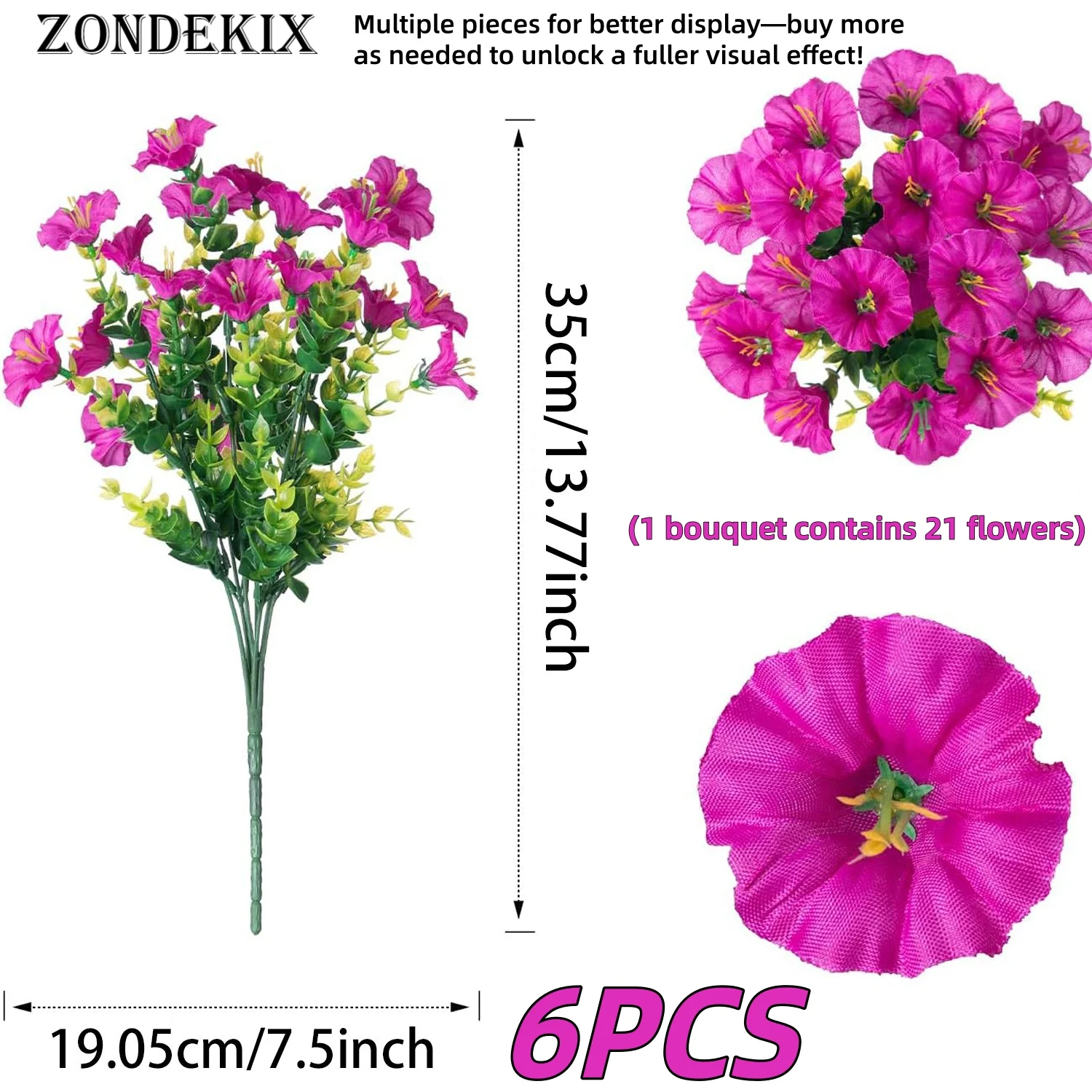 Artificial Purple Trumpet Morning Glory Flowers with Eucalyptus Foliage, Lifelike Fake Flower Greenery Stems, Floral