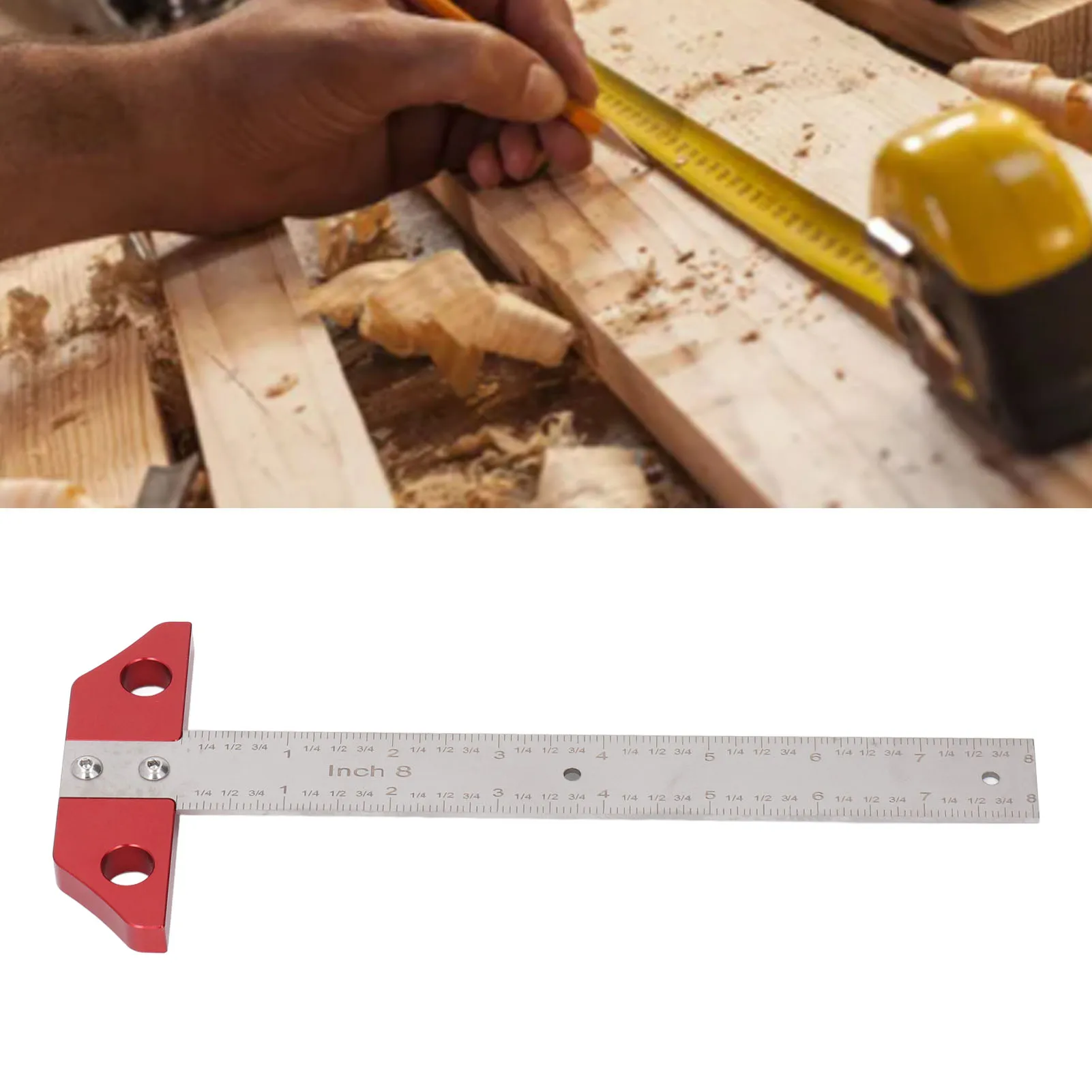 Regla cuadrada de 8 pulgadas en T, herramienta de dibujo de diseño de carpintería de Metal con escala métrica e imperial para trabajo de carpintero, trazador de medición