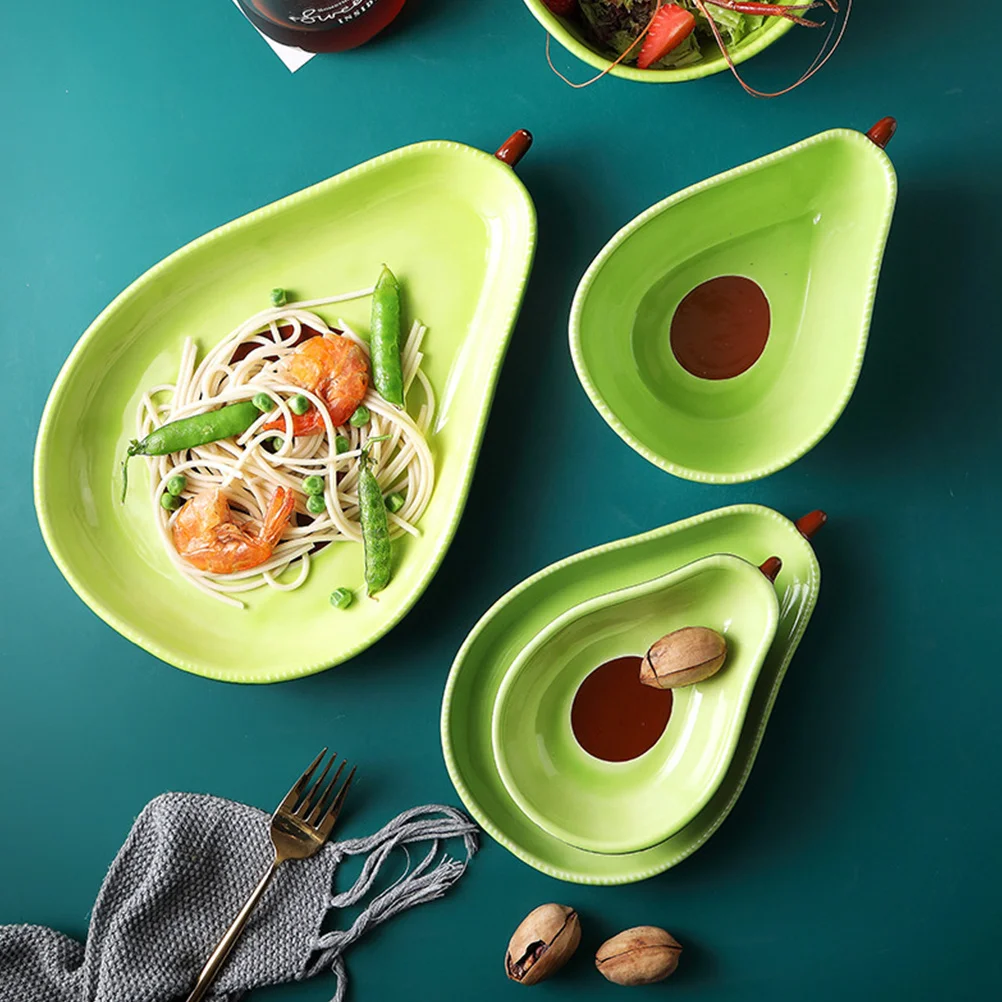 

Керамическая тарелка в форме авокадо, 1 шт., с гладкой внутренней поверхностью, идеально подходит для закусок, десертов, фруктовых салатов, снеков, универсальная посуда.