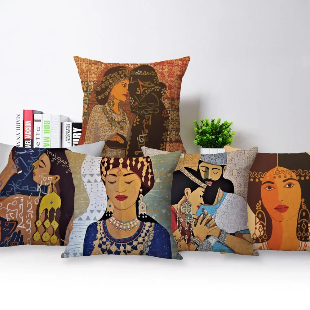 Assyrian Beauty Cushion Covers Golden Palace Girl Love Portrait Decorative Pillows For Sofa 45X45cm pillow case