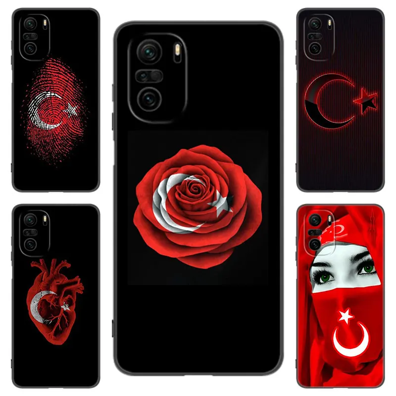 Turkey Turkish Flag Black Silicone Phone Case For Xiaomi POCO X3 X4 NFC F2 F5 M3 M4 M6 X3 X4 X5 Pro 5G F3 GT C65 F4 M5 X2