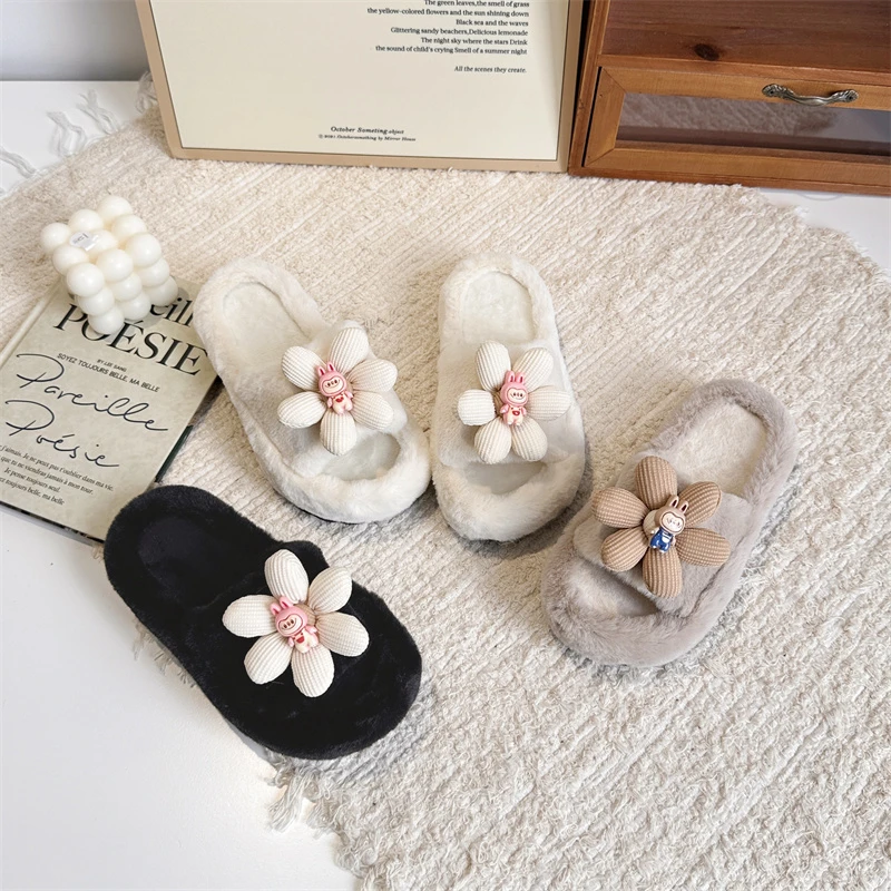 

2025 Winter New Cotton Slippers with Beautiful Flower Patterns for Children, Comfortable and Warm, Fashionable Cotton Dragging