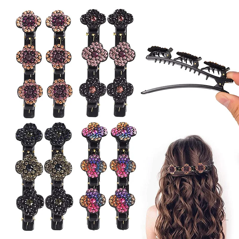 braided hair clips for women,rsvelte sparkling crystal stone braided hair clips with rhinestones for women and girls