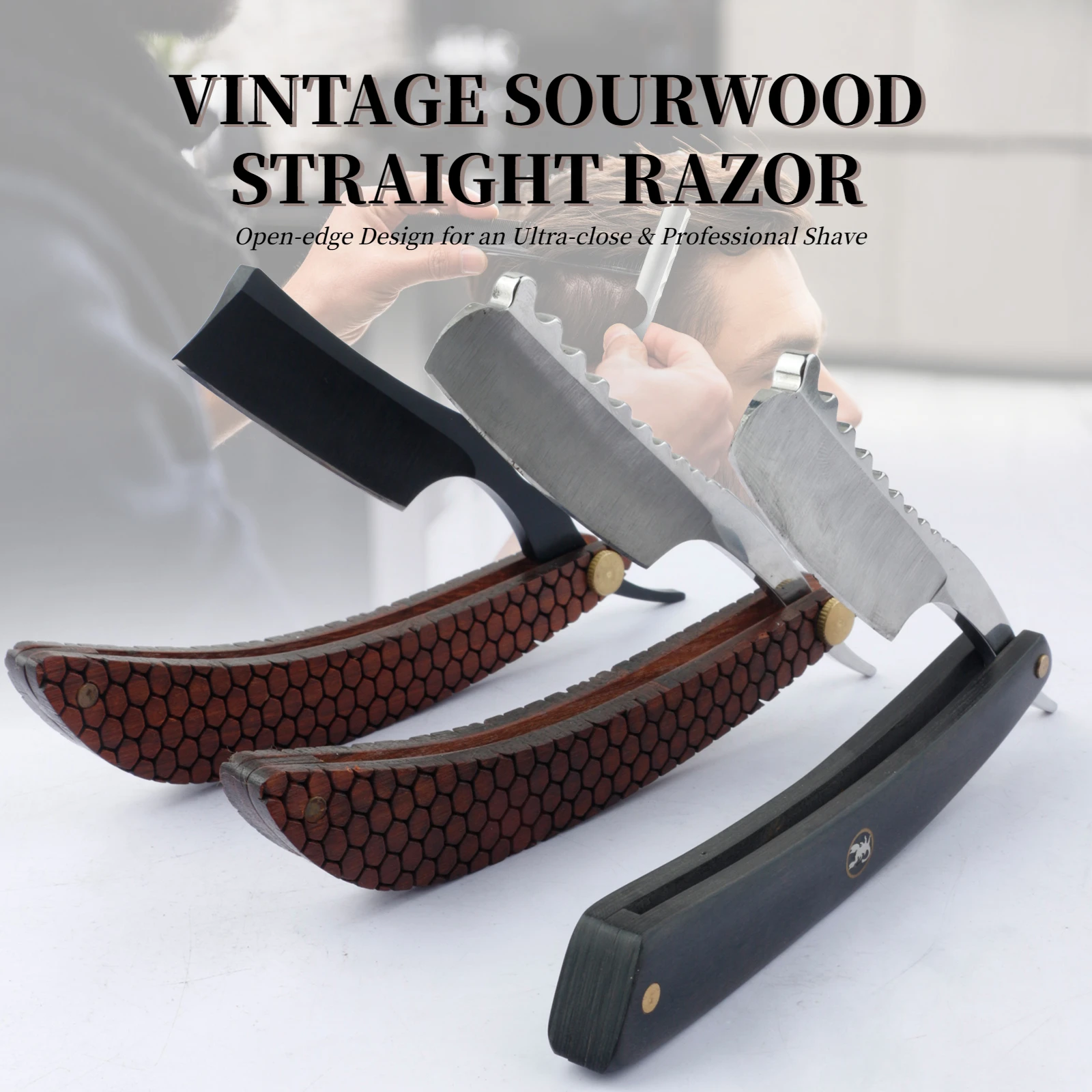 Old Style Wooden Handle Folding Straight Razor Professional Manual Hair Cutting Razor Sideburn Beard Trimming Razor Men'S Gift