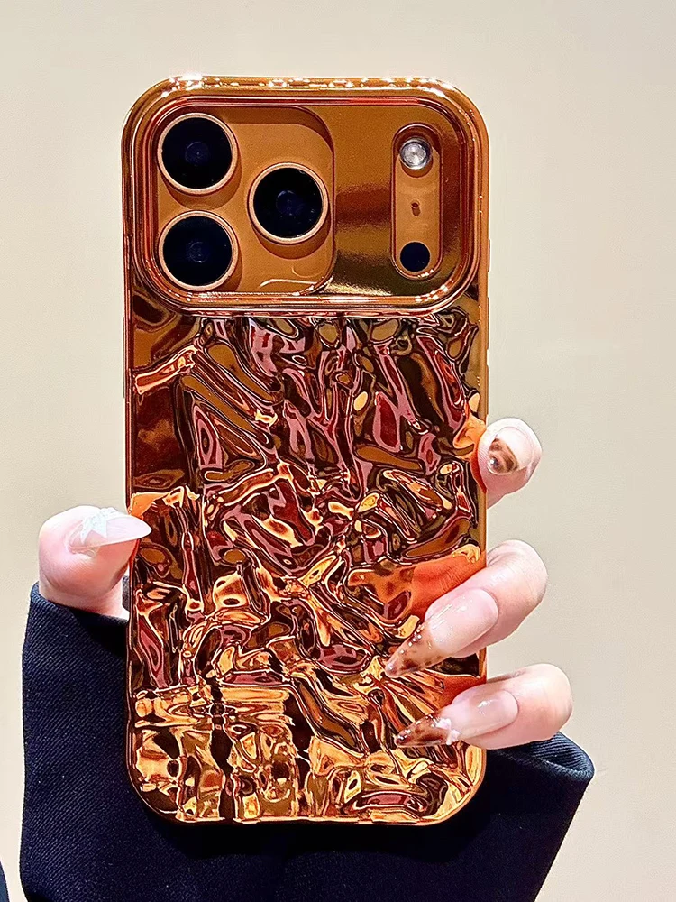 

Роскошный модный глянцевый космический оранжевый чехол для телефона с текстурой оловянной фольги для iPhone 17 Pro Max Air 16 15 14 Pro Max 13