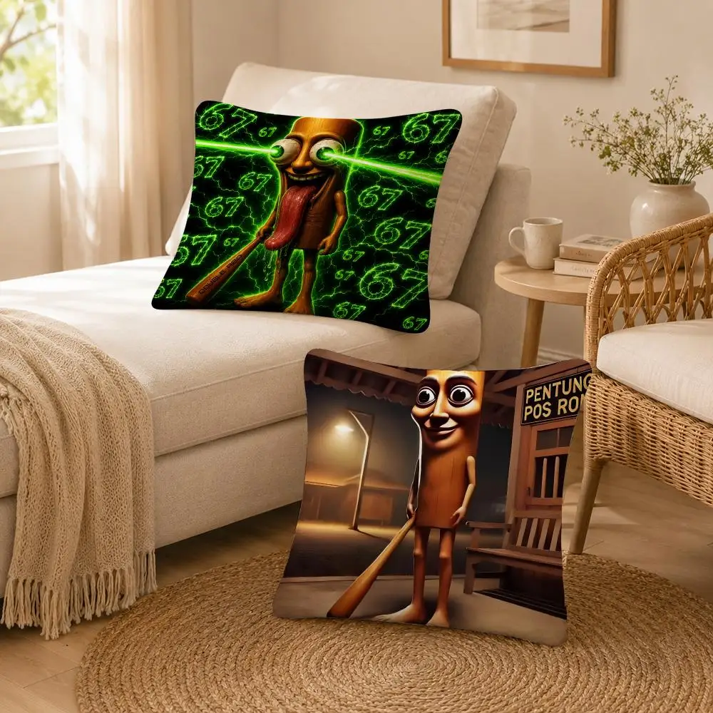 Meme Funny Tung Tung Tung Sahur Cushion Cover Soft Throw Pillow Cover Washable Plush Cushion Case for Sofa Bed Living Room