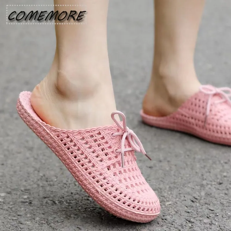 Summer Women Slippers Mules Shoes Woman Closed Toe Breathable Flip Flops Hollow Light Lace Up Outdoor Flats Sandals Beach Slides