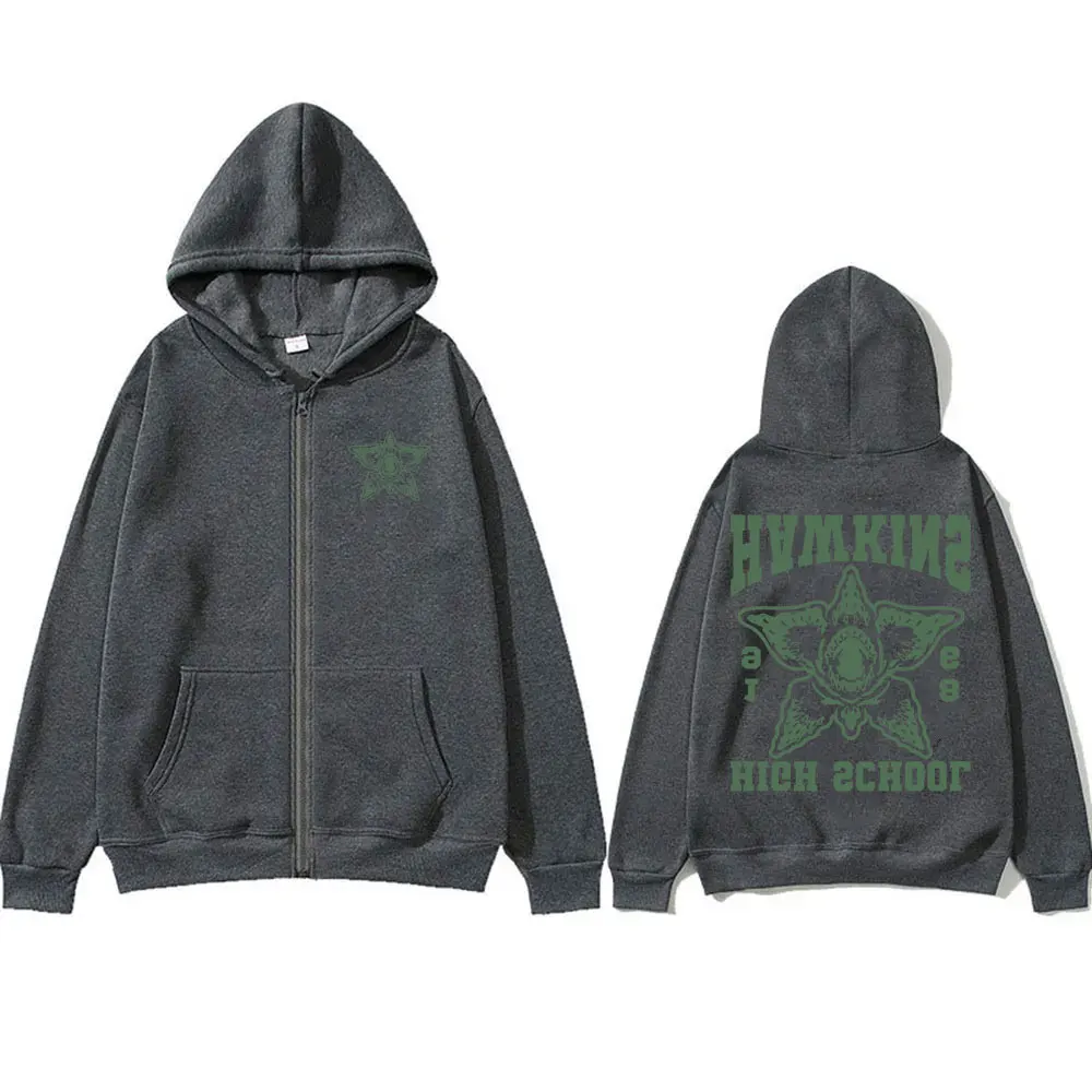 Hawkins High School 1986 Zipper Hoodie Eddie Munson The Demogorgon Cannibal Flower Monster Zip Up Jacket Unisex Zip Up Hoodies