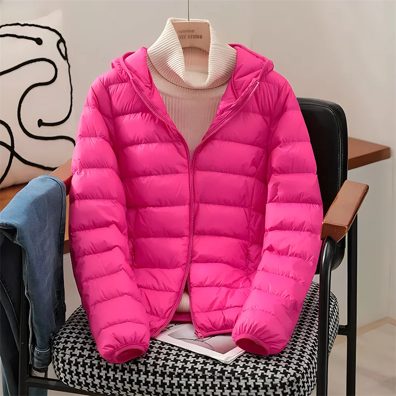 2024 New Arrivals Women Hooded Ultra Lightweight Packable Puffer Jackets Autumn Winter White Duck Down Female Korean Slim Coat