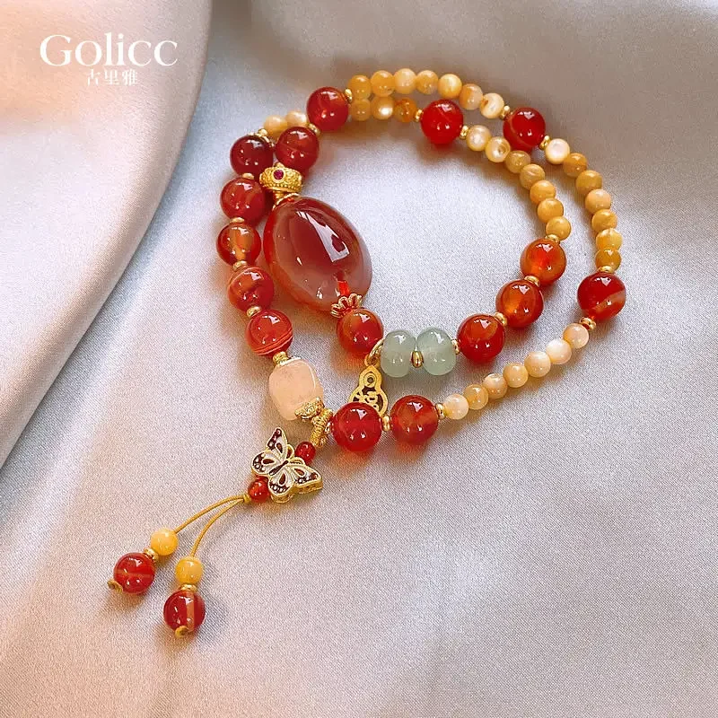 Chinese-style Butterfly Bracelet Beads Women's Fresh High-face Value Stacked HandString Light Luxury Niche Exquisite Ins Jewelry