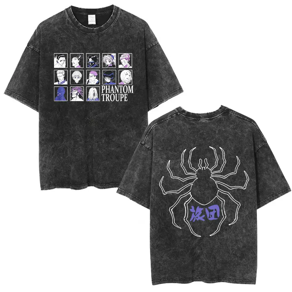 Vintage Washed Anime Hunter X Hunter T Shirt Kite Phantom Troupe Hisoka Chrollo Short Sleeve T-shirt Men Women Harajuku T-shirts