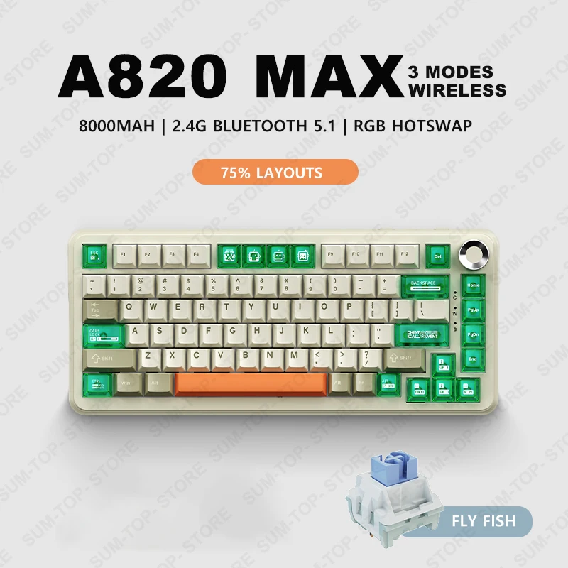 A820 MAX Custom Wireless Mechanical Keyboard Gaming Bluetooth 2.4G Wired Keyboard 8000MAH Gamer RGB Hotswap Non-contact keyboard