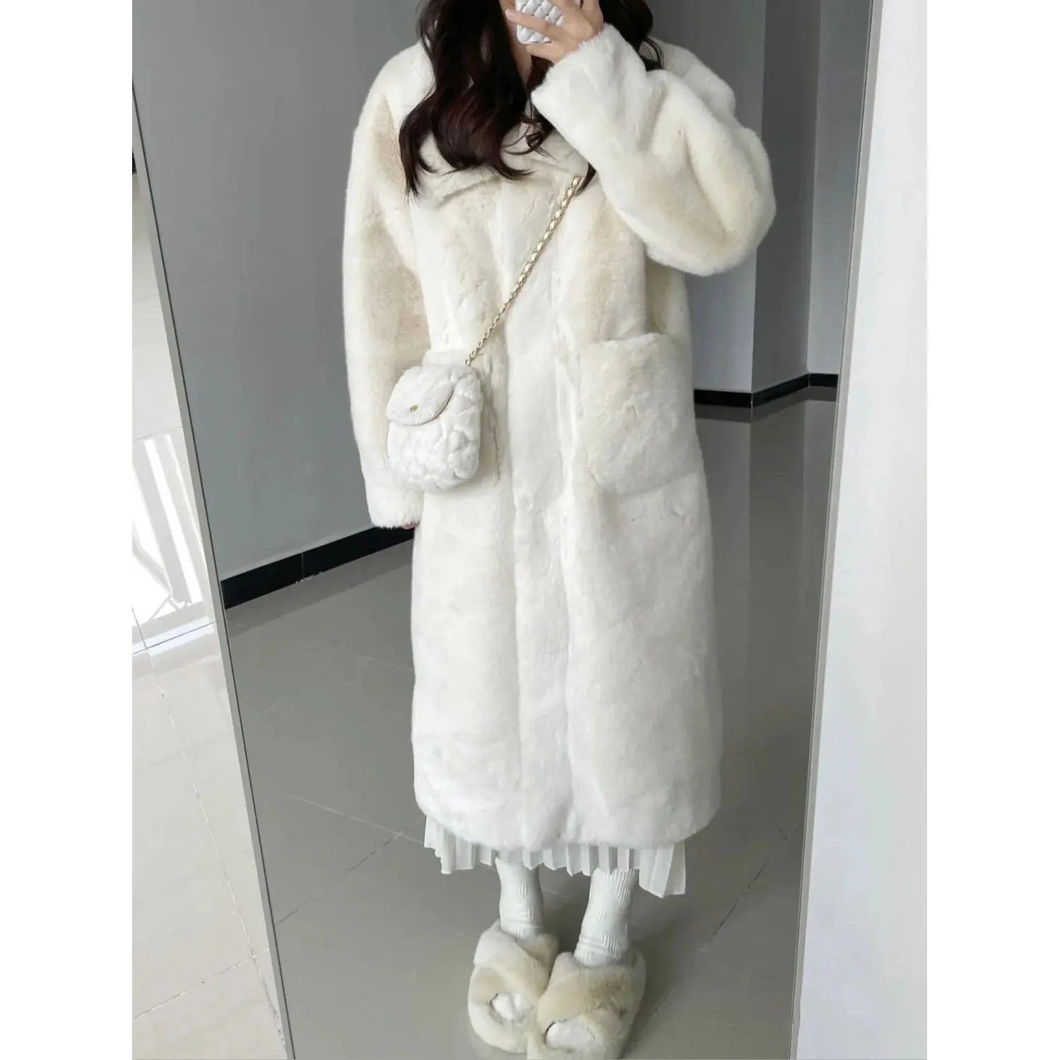 Fur Coat Women\'s Imitation Rabbit Hair Warm Cotton Thickened Long Parkas Autumn Winter New Korean Lazy Style Mink Velvet Coat