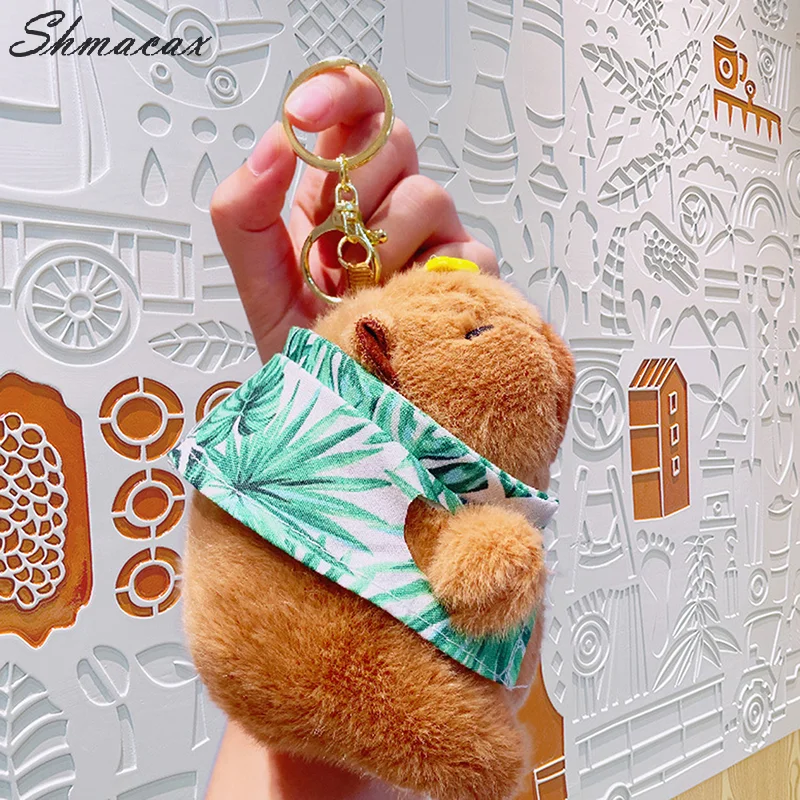 Cartoon Capybara Plush Toy Pendant Stuffed Doll Keychain Backpack Car Bag Keyring Gift