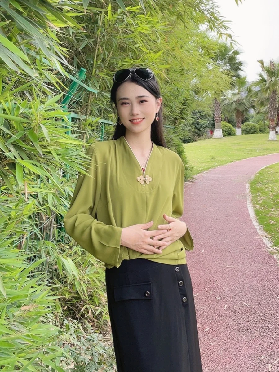 Tibetan Clothing Women 2023 Summer New Ice Silk Shirt Tibetan Ethnic Wind Travel Shooting Clothing