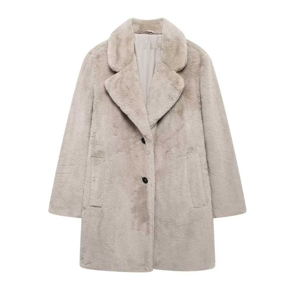 

Осеннее новое женское европейское и американское модное пальто с воротником из свободного плюшевого меха с эффектом искусственного меха