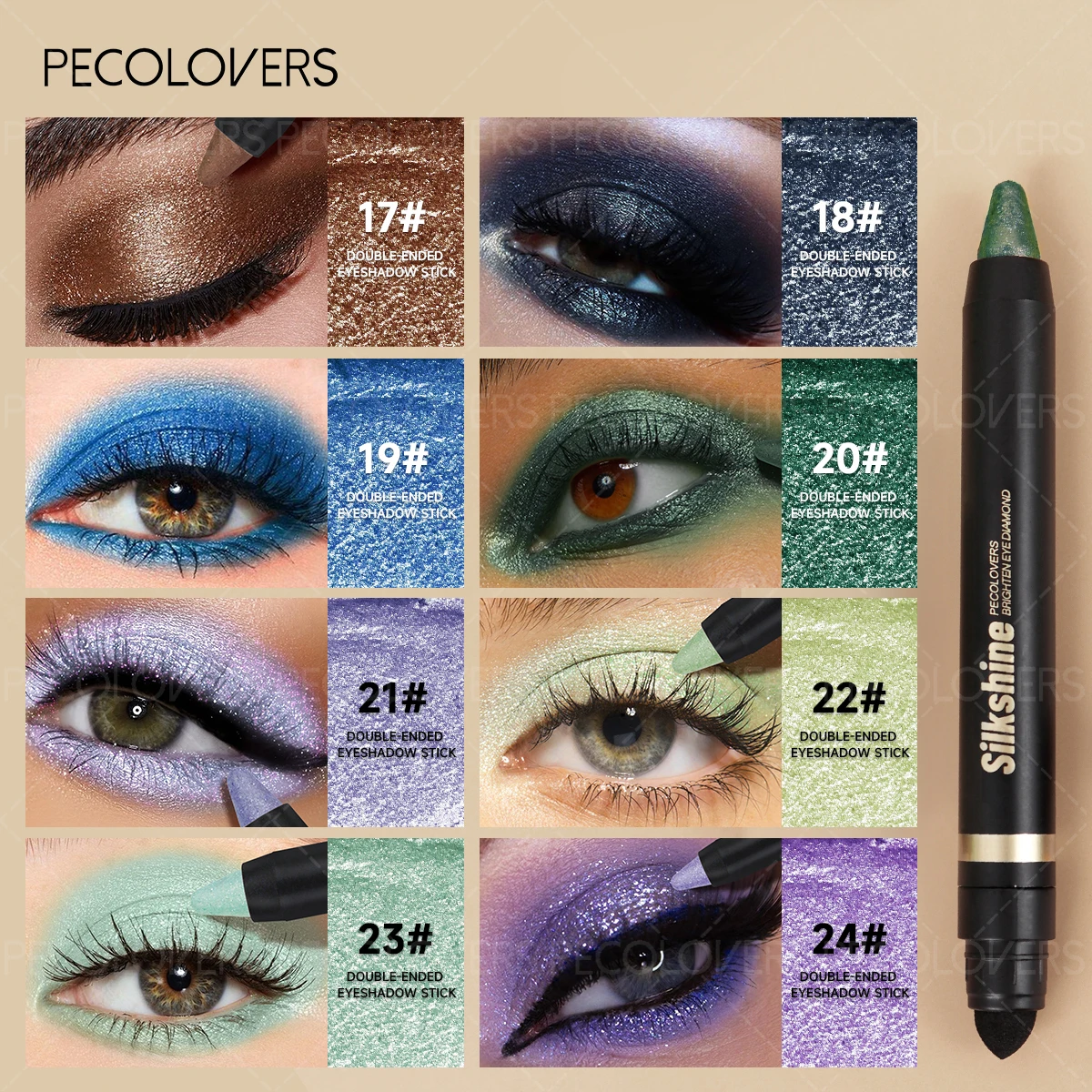 1 Pcs Double-head Eye Shadow Stick, with Brush Head, Long-lasting High Color Presentation of Glitter, Shimmer Eyeshadow Makeup