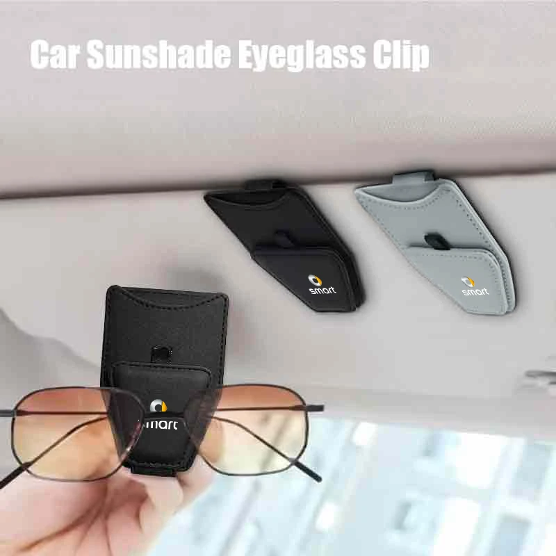 

Auto Sunglasses Visor Glasses Holder For Smart Fortwo 450 451 454 Forfour EQ Cabrio Crossblade Pu Leather Glasses Cards Case