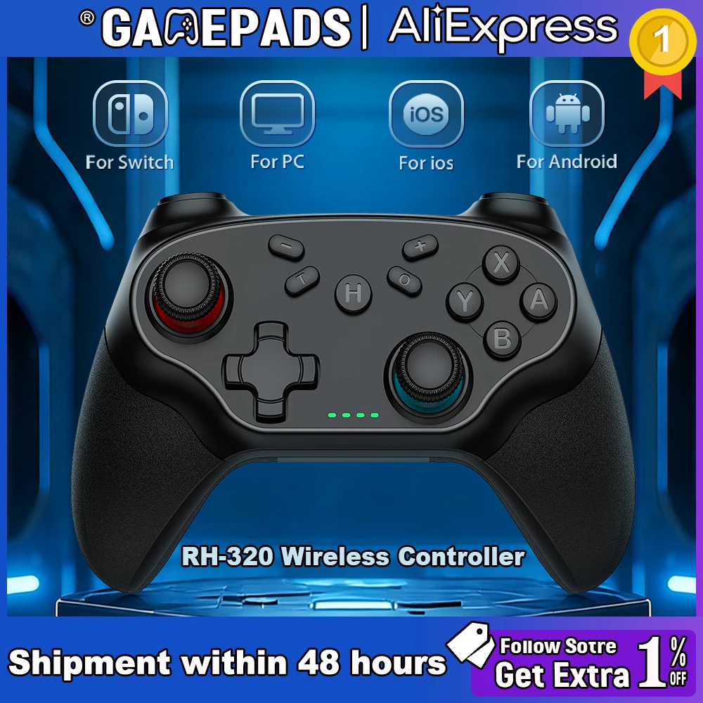 Control Inalámbrico para Nintendo Switch/iOS/Android, Gamepad Bluetooth con Vibración Turbo y Joystick