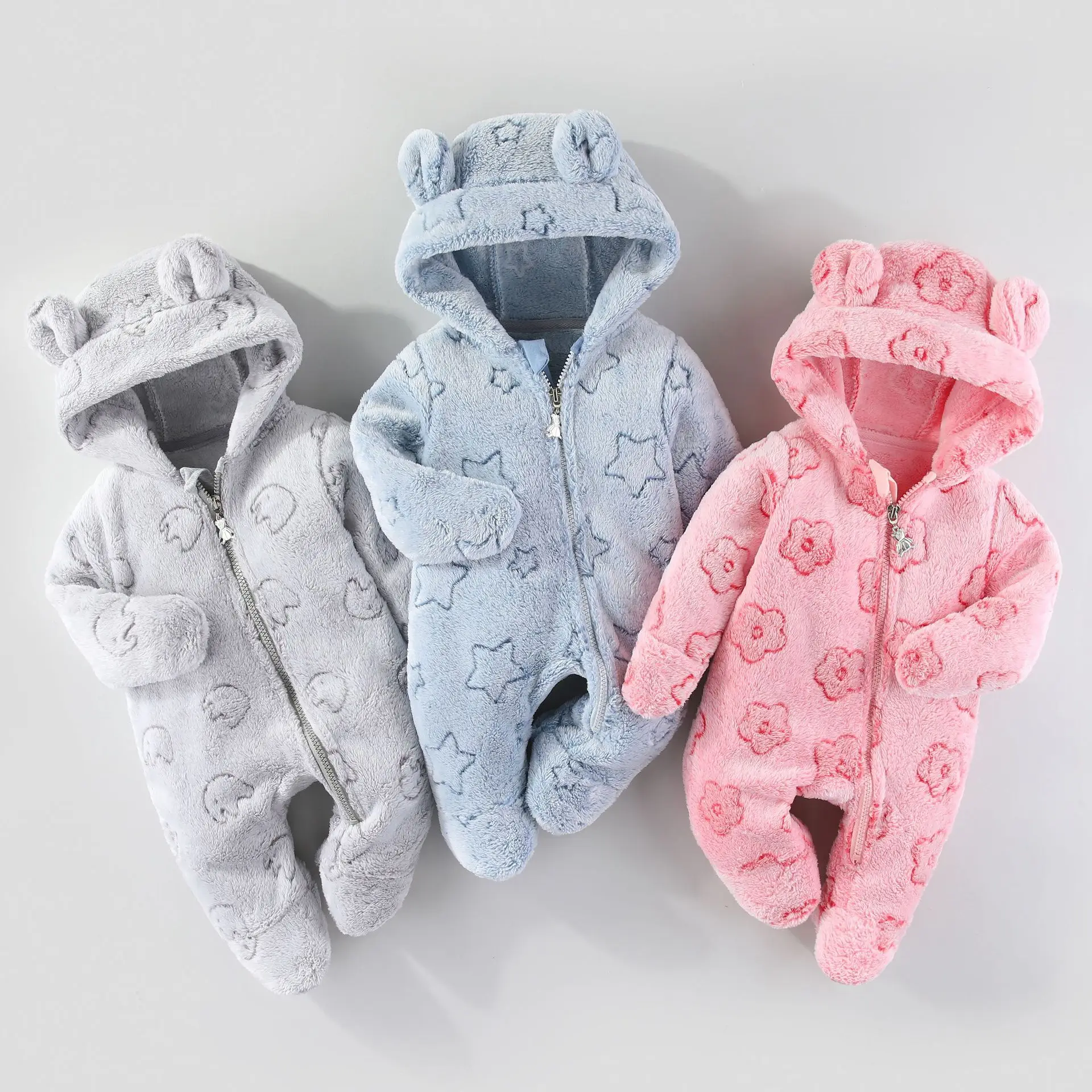 

2025 Boutique Autumn Winter New Toddler Jumpsuit Baby Girl Boy Plush Warm Casual Clothes Cute Hood Newborn Jumpsuits