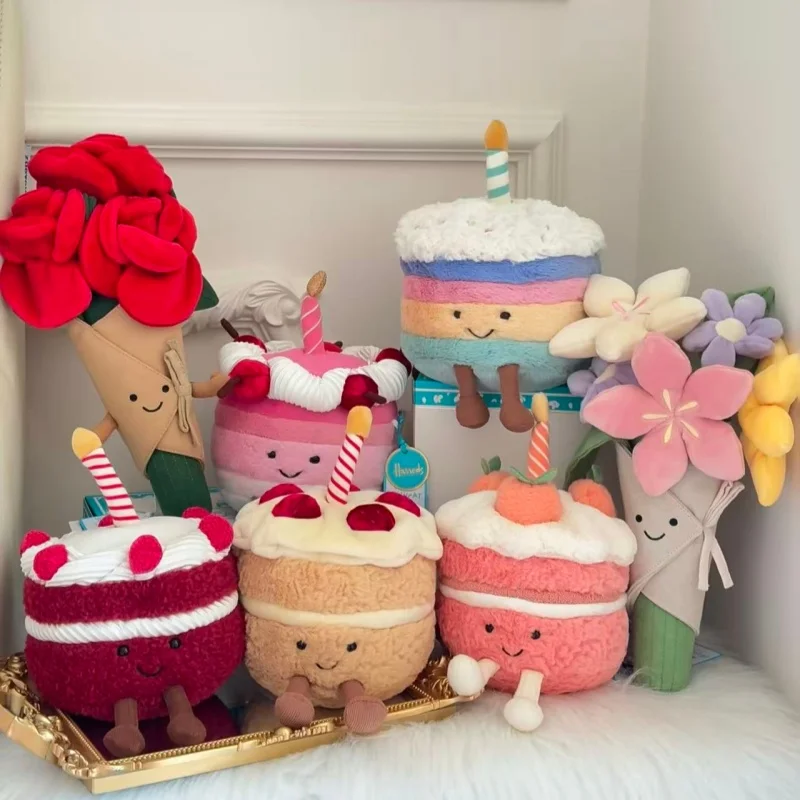 Jellycat Amuseables Rinbow Birthday Plüsch-Cheryl-Kirschkuchen-Cheri-Puppe, Kuschelkissen, weiches, schönes Geschenk für Kinder